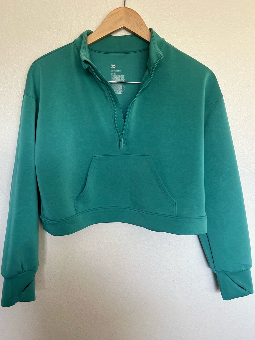 all in motion Women's Teal Cropped Half-Zip Pullover XL 14